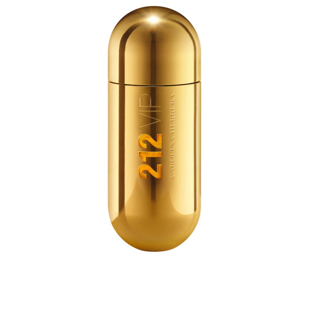 Flacone dorato. Scritta: 212 VIP, Carolina Herrera. Eau de parfum spray.