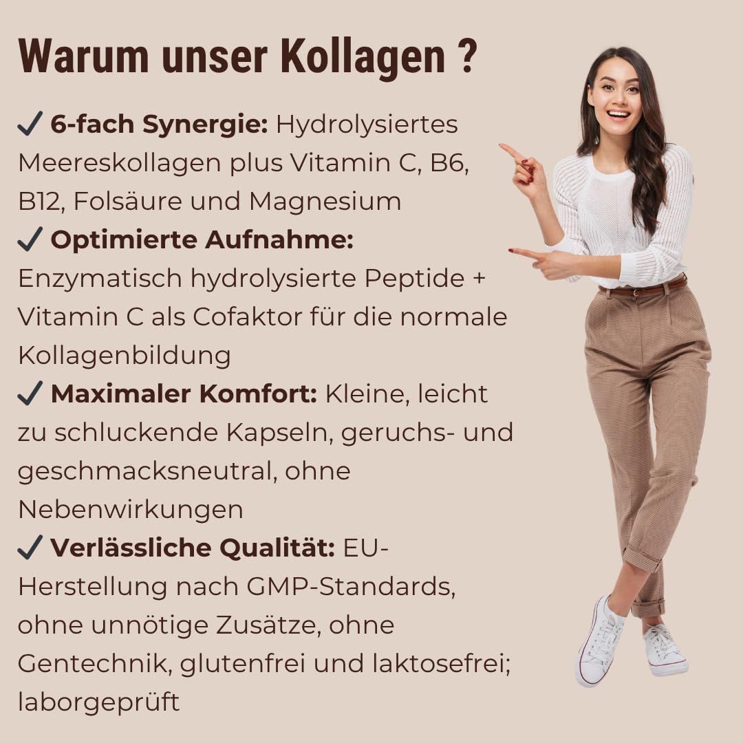 Una donna indica il testo. Testo: Sinergia 6x, assorbimento ottimizzato, massimo comfort, qualità affidabile. Senza OGM, senza glutine.