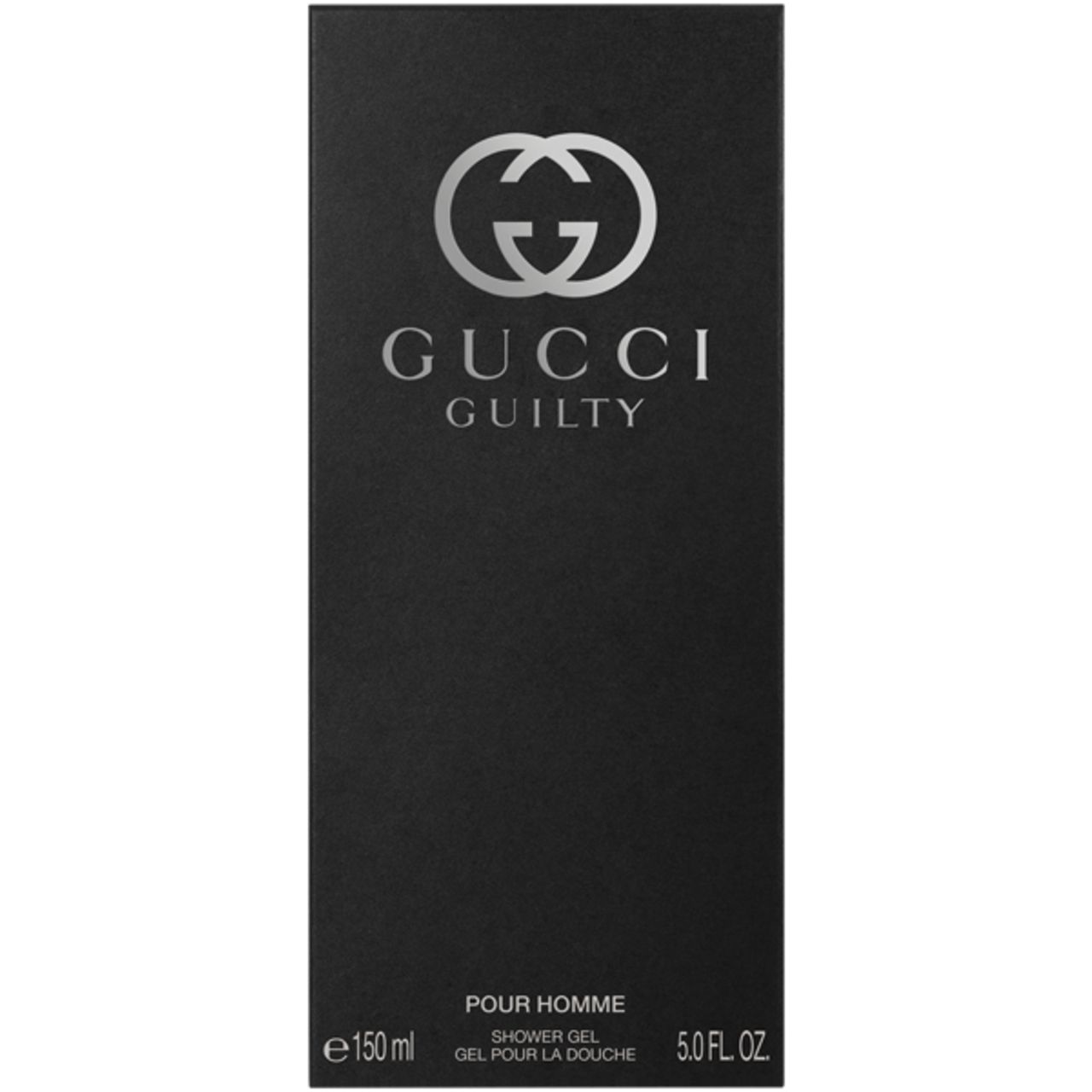 Scatola nera Gucci Guilty. Logo argento. Scritta "Pour Homme". 150 ml.