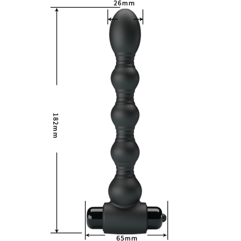 Plug anale in silicone nero, dimensioni: 182mm lunghezza, 26mm testa, 65mm base.