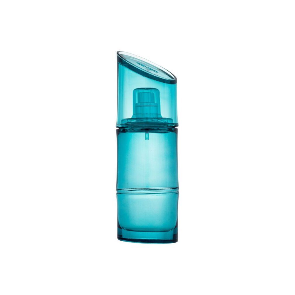 Flacone blu di KENZO HOMME Eau de Toilette Marine, cilindrico, con tappo obliquo, su sfondo bianco.