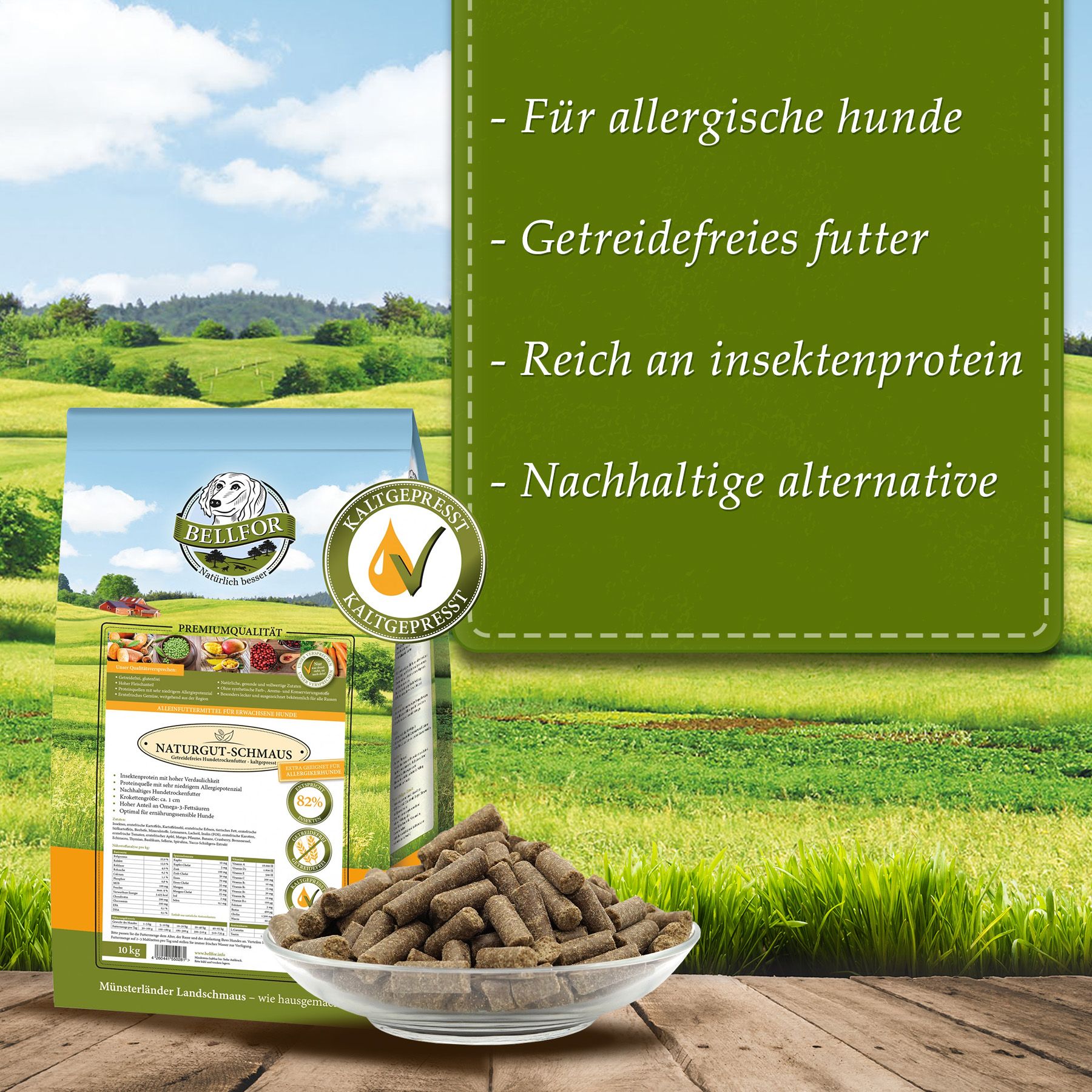 Bellfor Crocchette Pressate a Freddo per Cani con Insetti Senza Cereali - Naturgut-Schmaus