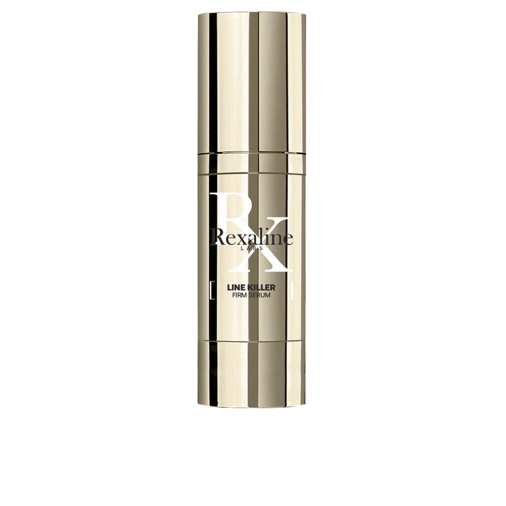 Flacone di siero dorato con scritta bianca. Scritta: Rexaline Line Killer Firm Serum.