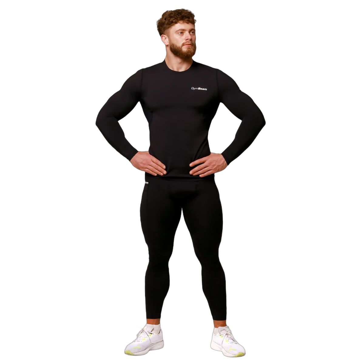 GymBeam T-shirt uomo slim a maniche lunghe compressione media Black