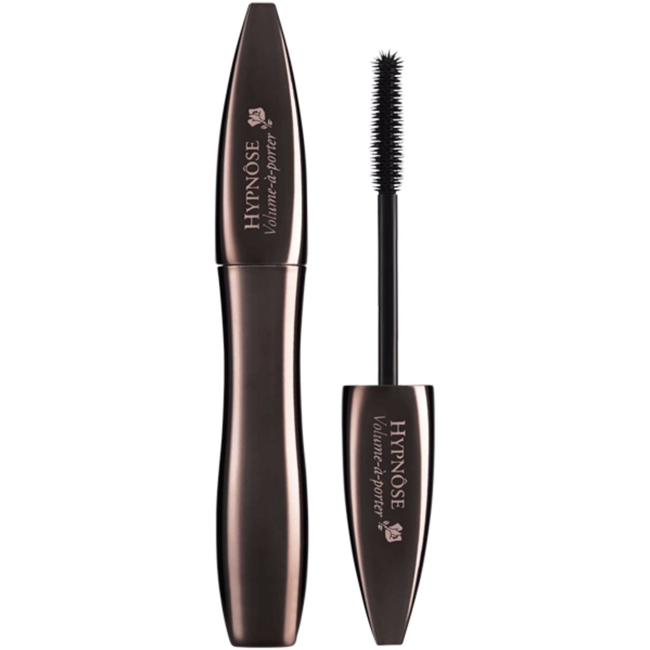 Tubo di mascara marrone e spazzola. Scritta: Hypnose Volume-à-porter.