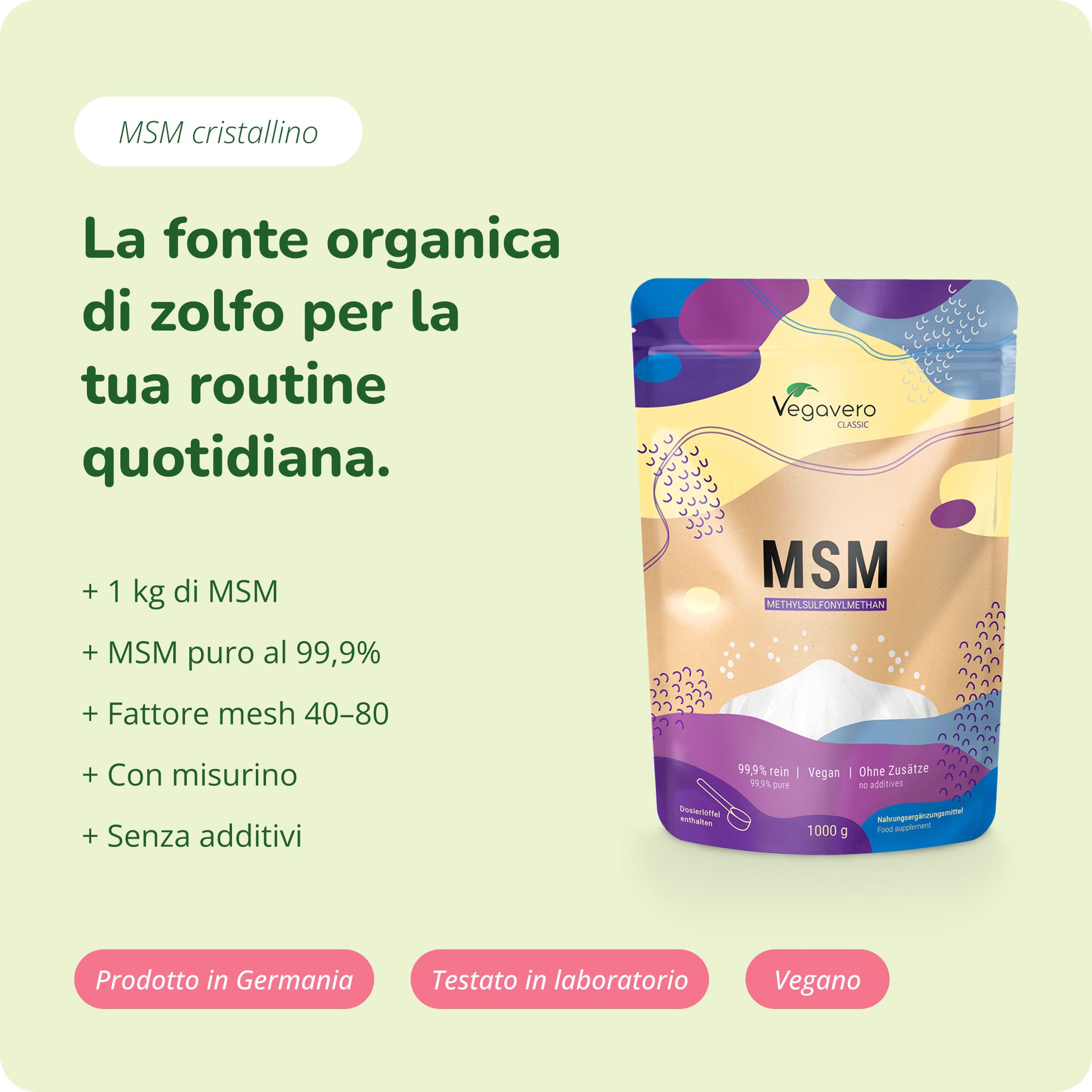 Rapporto di laboratorio di AGROLAB LUFA GmbH. Conferma degli ingredienti bioattivi e della microbiologia. Laboratorio tedesco accreditato.