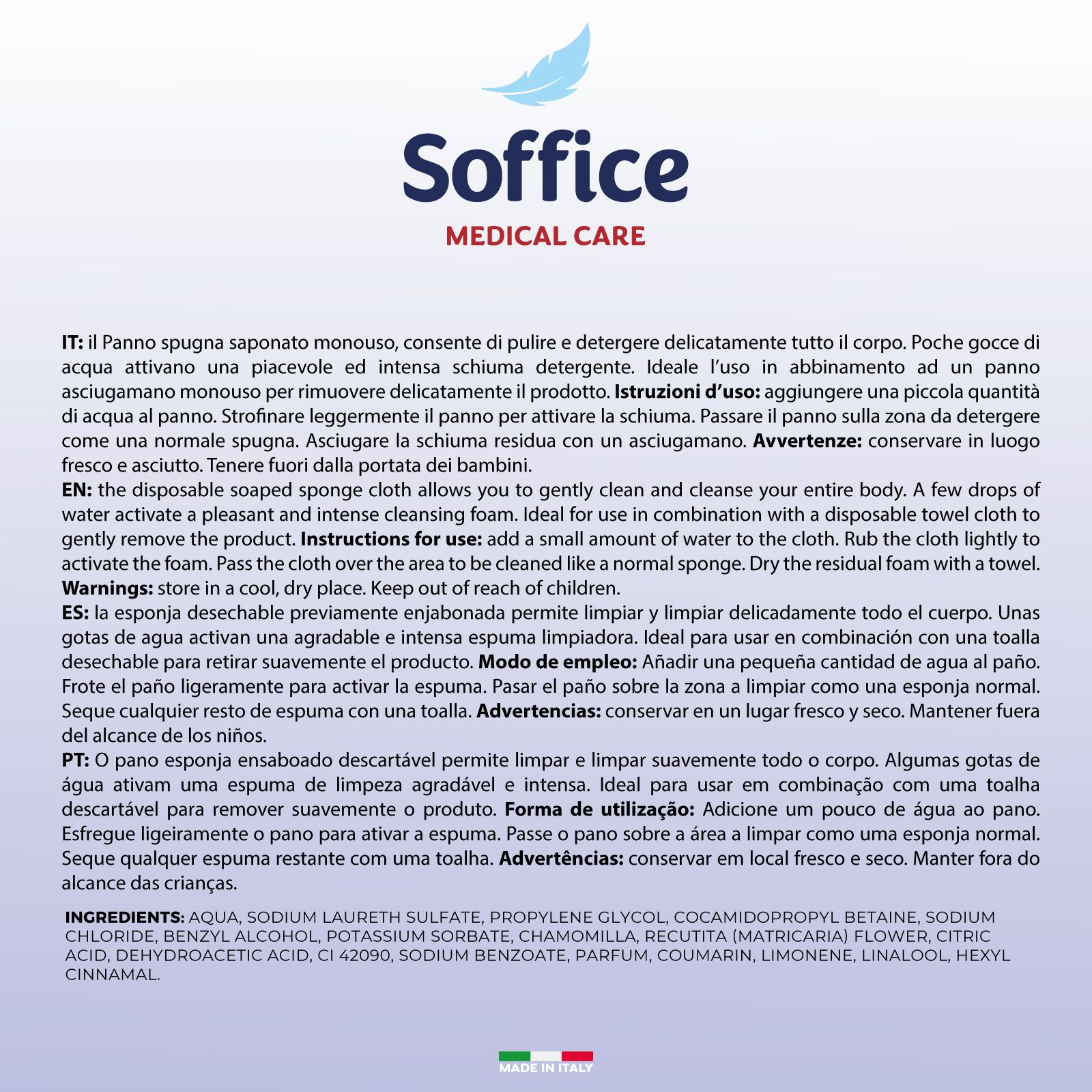 Soffice Panno Spugna Saponato per il Corpo 12 confezioni da 10 60x40 cm