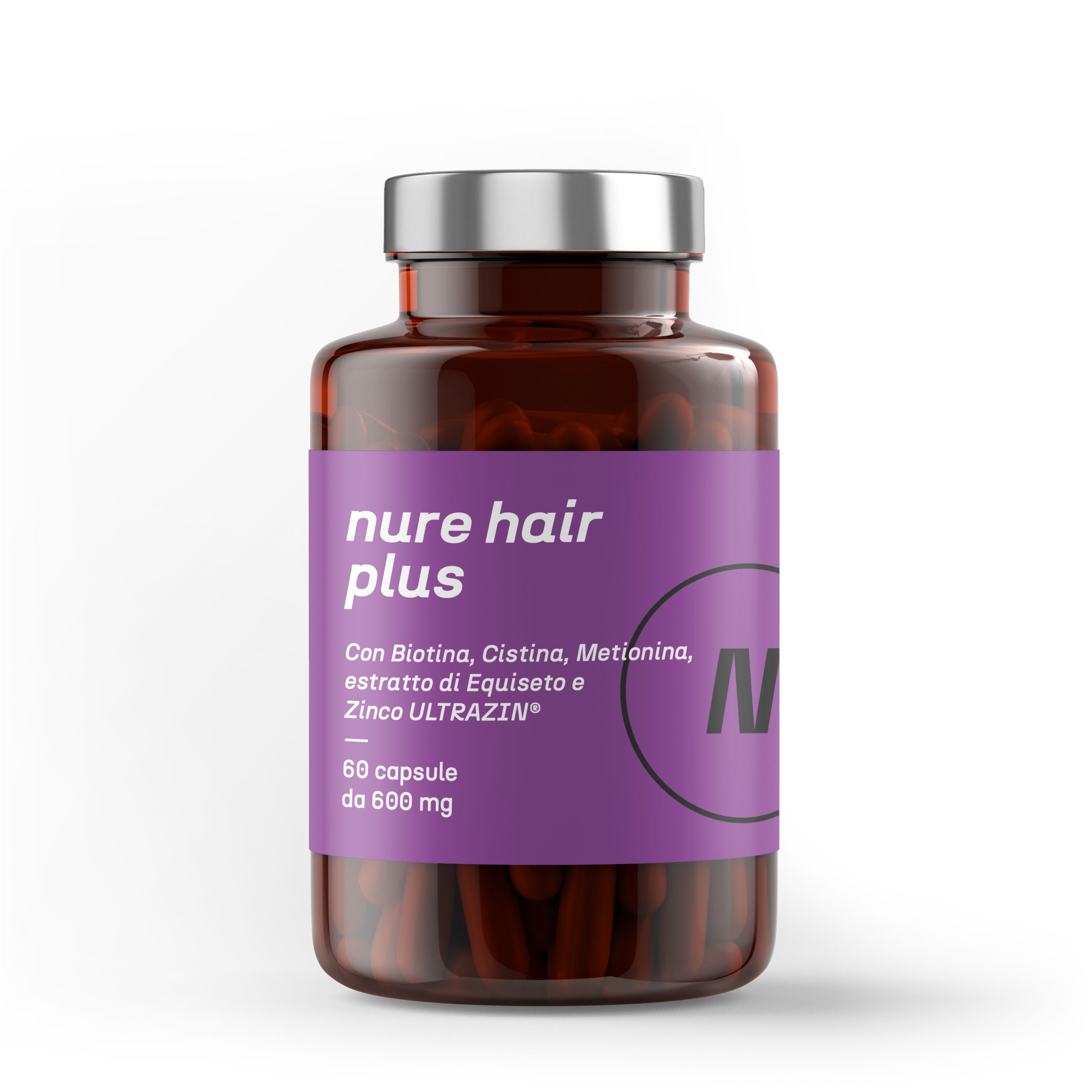 NURE Hair Plus 60 cps da 600 mg | Integratore capelli forti e sani, integratore capelli donna, uomo