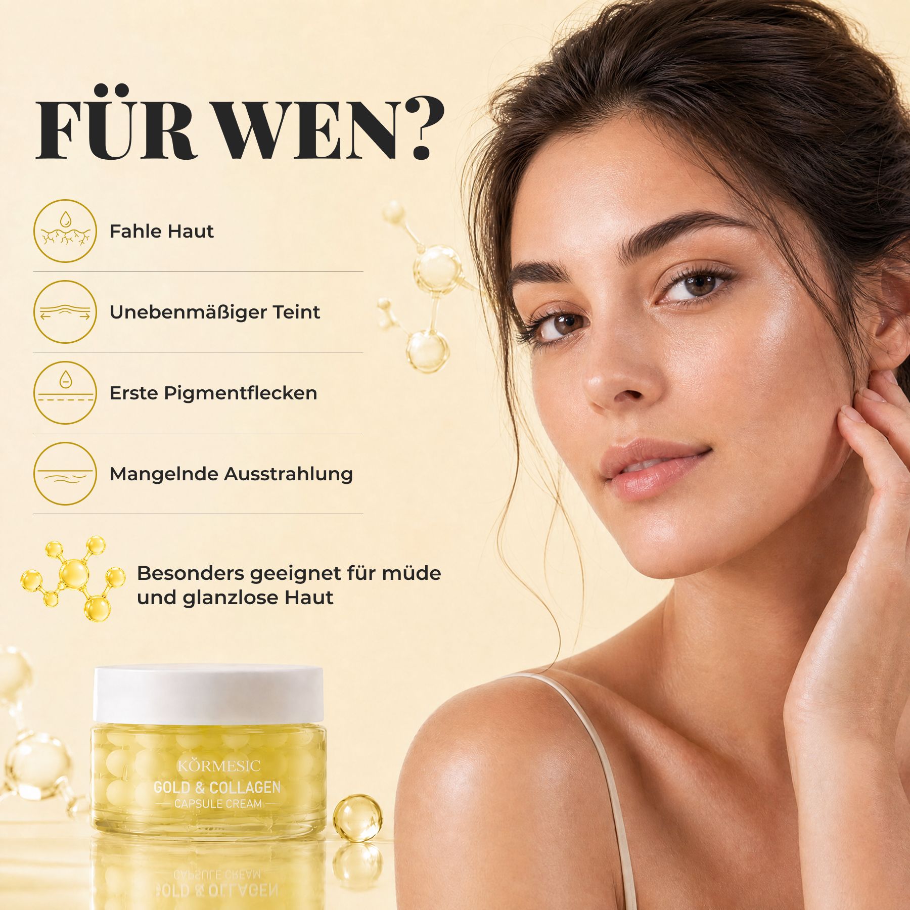Crema viso in capsule KORMESIC al collagene e oro – Luminosità radiosa