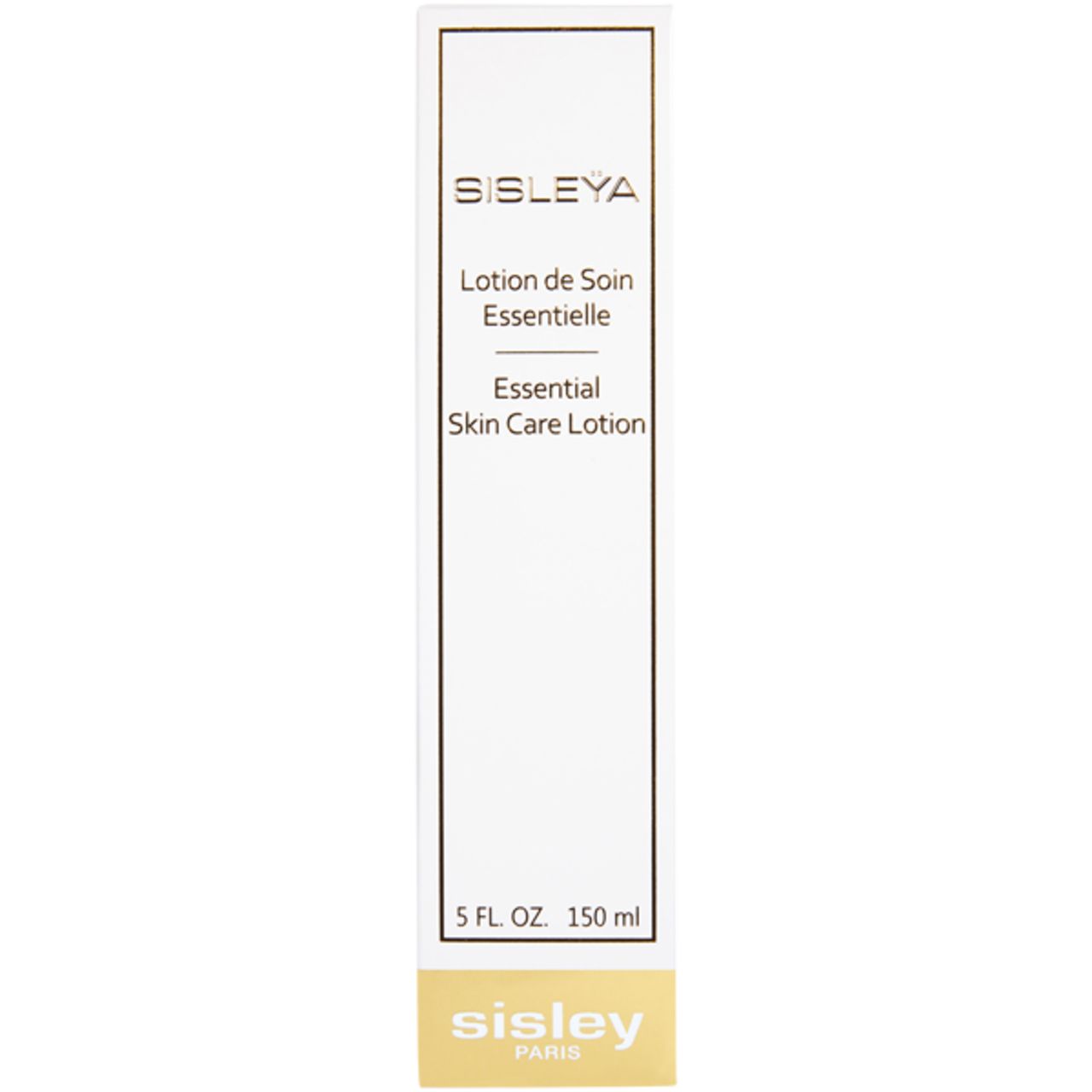Confezione rettangolare. Scritta: Sisleya, Lotion de Soin Essentielle, Essential Skin Care Lotion. Sotto: Sisley Paris.