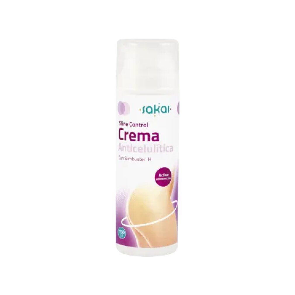 Flacone bianco "Sakai Sline Control Crema Anticelulitica". Immagine di una gamba. Scritta "Active".