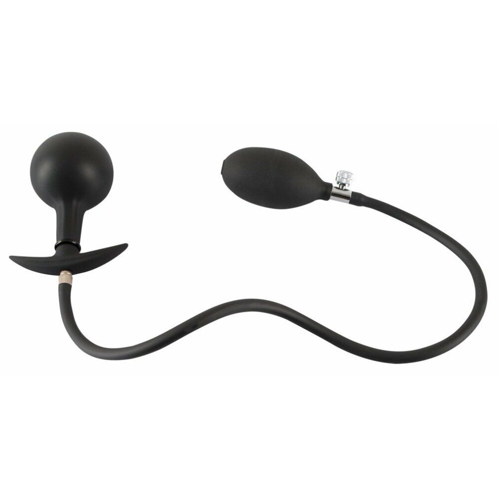 Plug gonfiabile nero con base rotonda e impugnatura a T. Collegato a una pompa tramite un tubo.