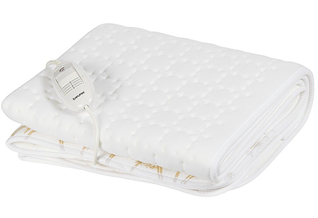 Sottocoperta termico bianco, piegato. Con comando e cavo. Motivo trapuntato. Marchio: Beurer.