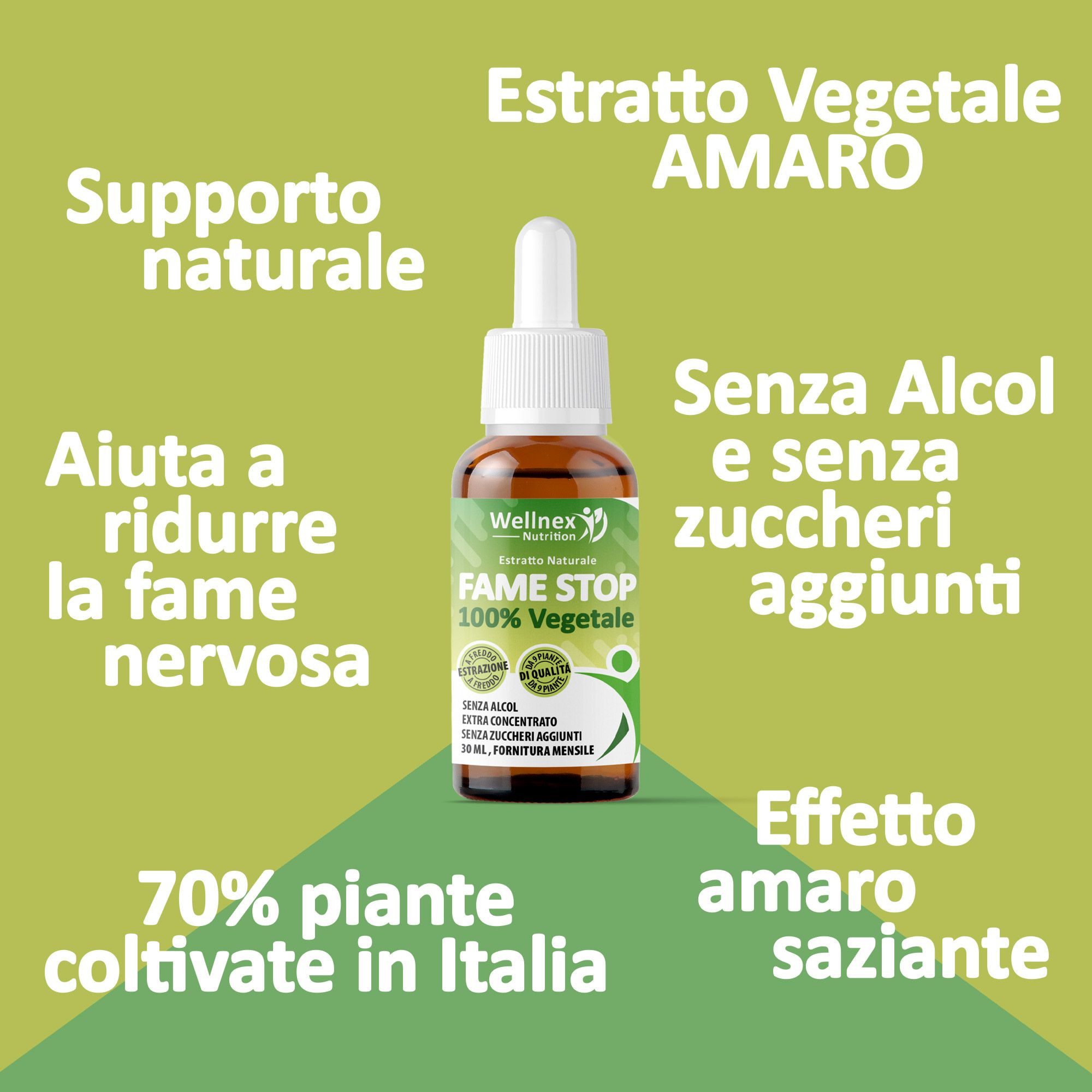 Wellnex Nutrition - Fame Stop 30ml Estratti Idroglicerici da 9 Piante Amaro-Sazianti Senza Alcol