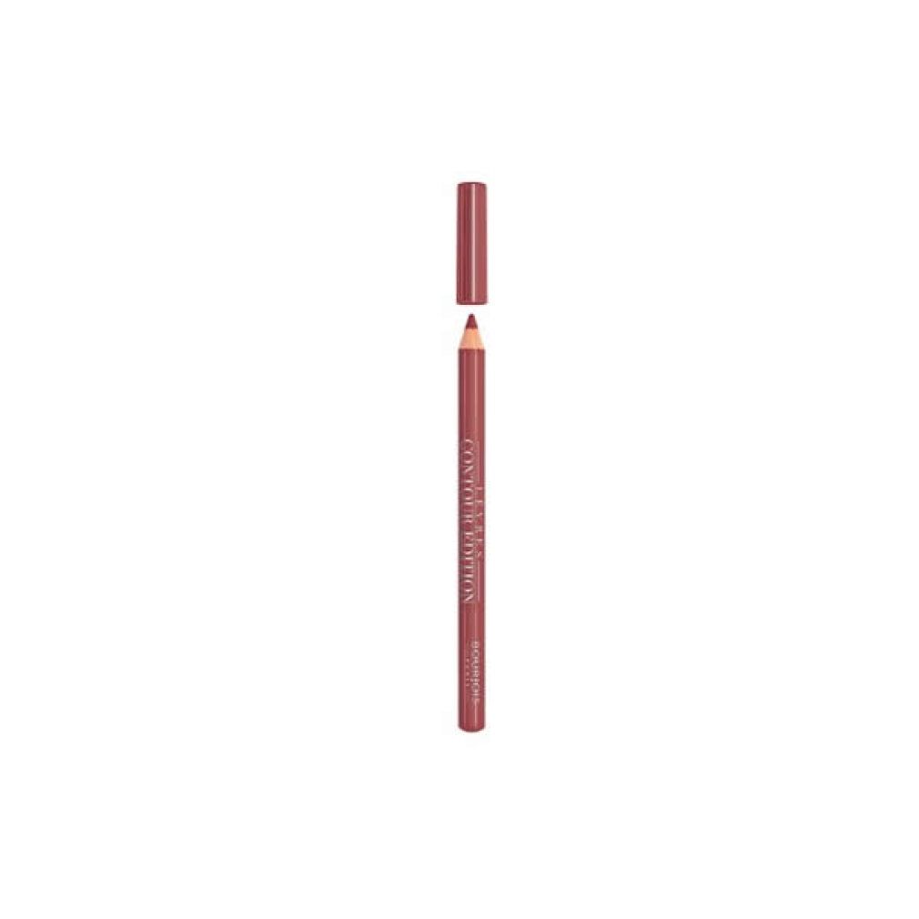 Matita contorno labbra marrone. Scritta: Contour Edition. Marca: Bourjois. Cappuccio accanto.