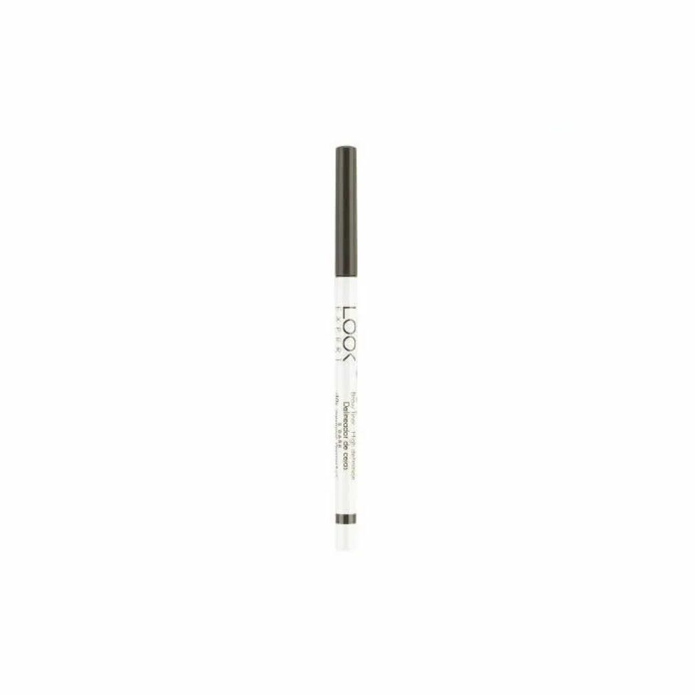 Matita per sopracciglia. Matita bianca con punta e cappuccio marrone. Scritta: LOOK. Brow Liner High Definition 3 Dark.