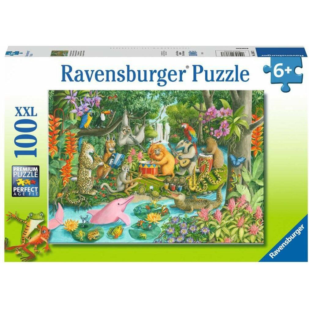 Scatola puzzle. Motivo Dschungelorchester. Puzzle Ravensburger, 100 pezzi, XXL. Età consigliata 6+.