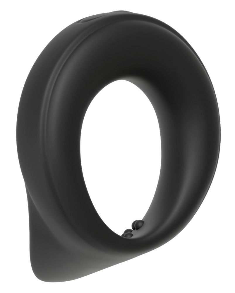 Anello per testicoli vibrante nero con rilievi e controlli.