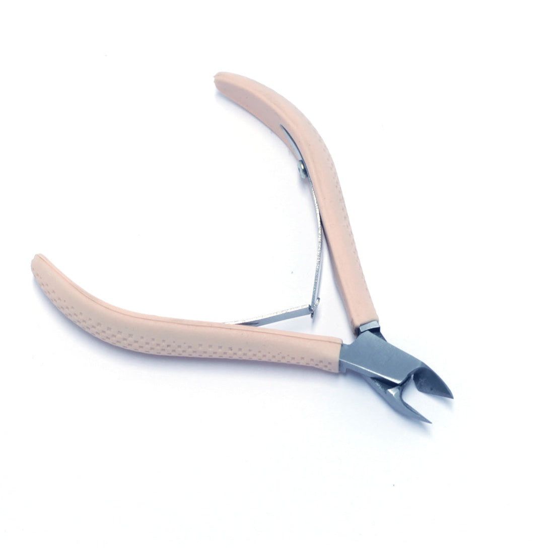 Tronchesi per unghie con impugnatura Soft-Grip beige e lame argentate. Su sfondo bianco.