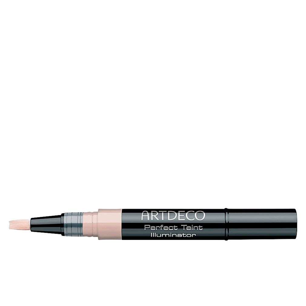 Artdeco Perfect Teint Illuminator. Penna nera con liquido rosa e applicatore. Nome del prodotto e marchio visibili.