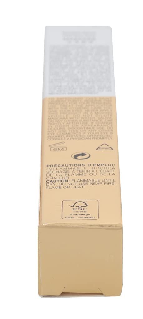 Confezione mascara dorata con testo e logo. Parte superiore trasparente. Certificazione FSC.