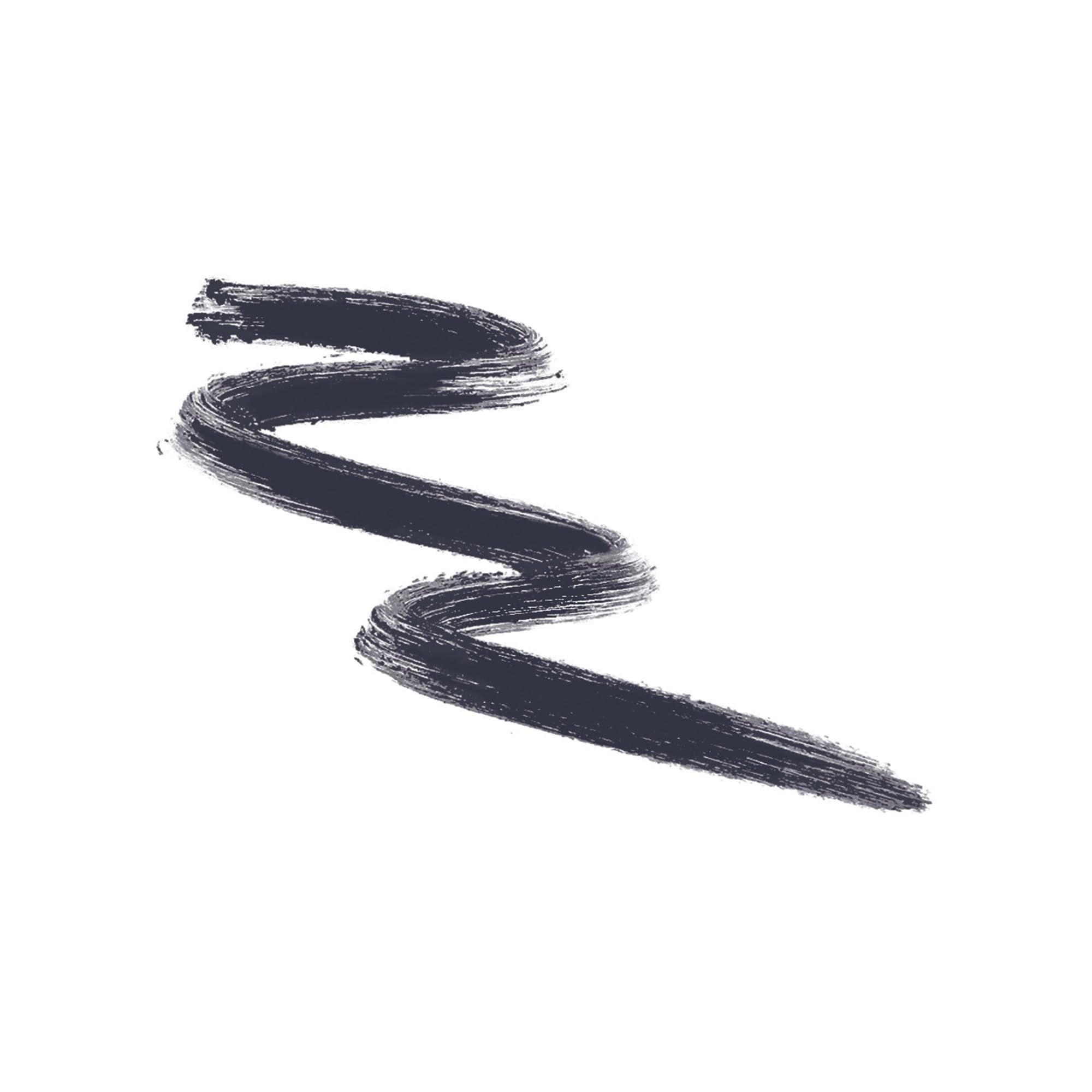 Tratto di eyeliner blu scuro a onda. Trama visibile. Sfondo bianco.