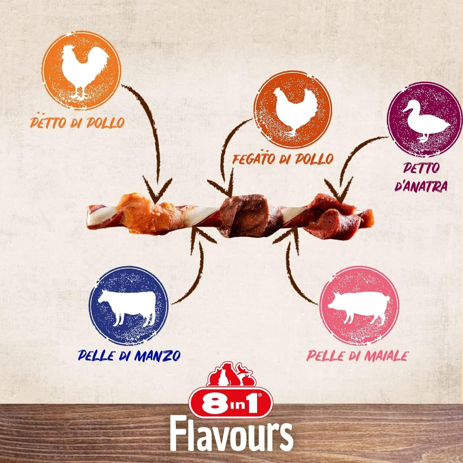 8in1 Triple Flavour Skewers Bastoncini da Masticare per Cani Sacchetto