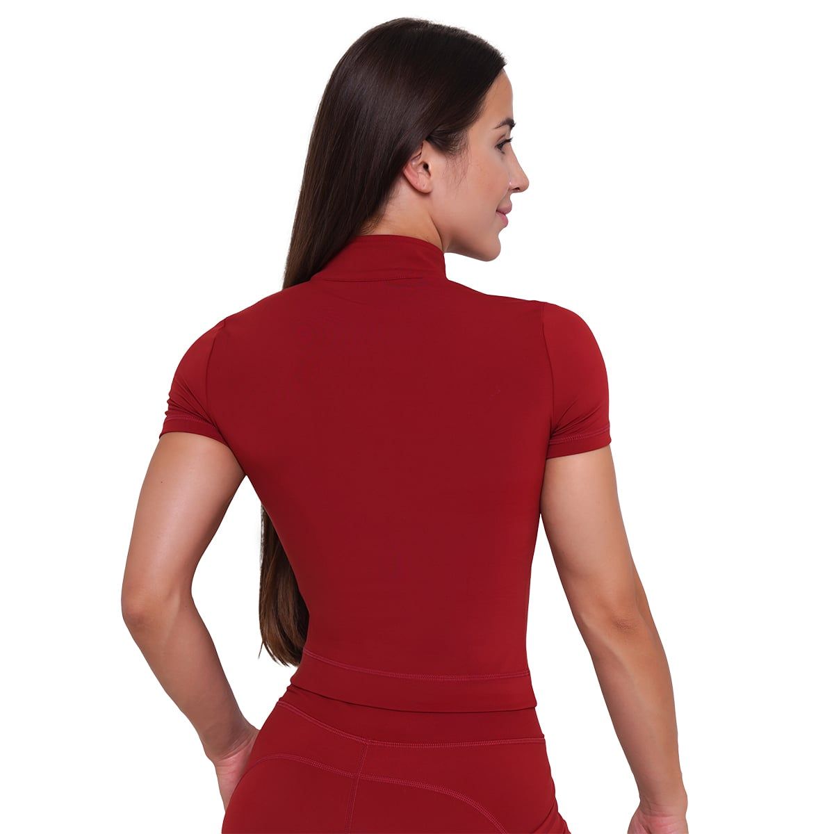 GymBeam T-shirt donna cropped Ignite rosso scuro a manica corta