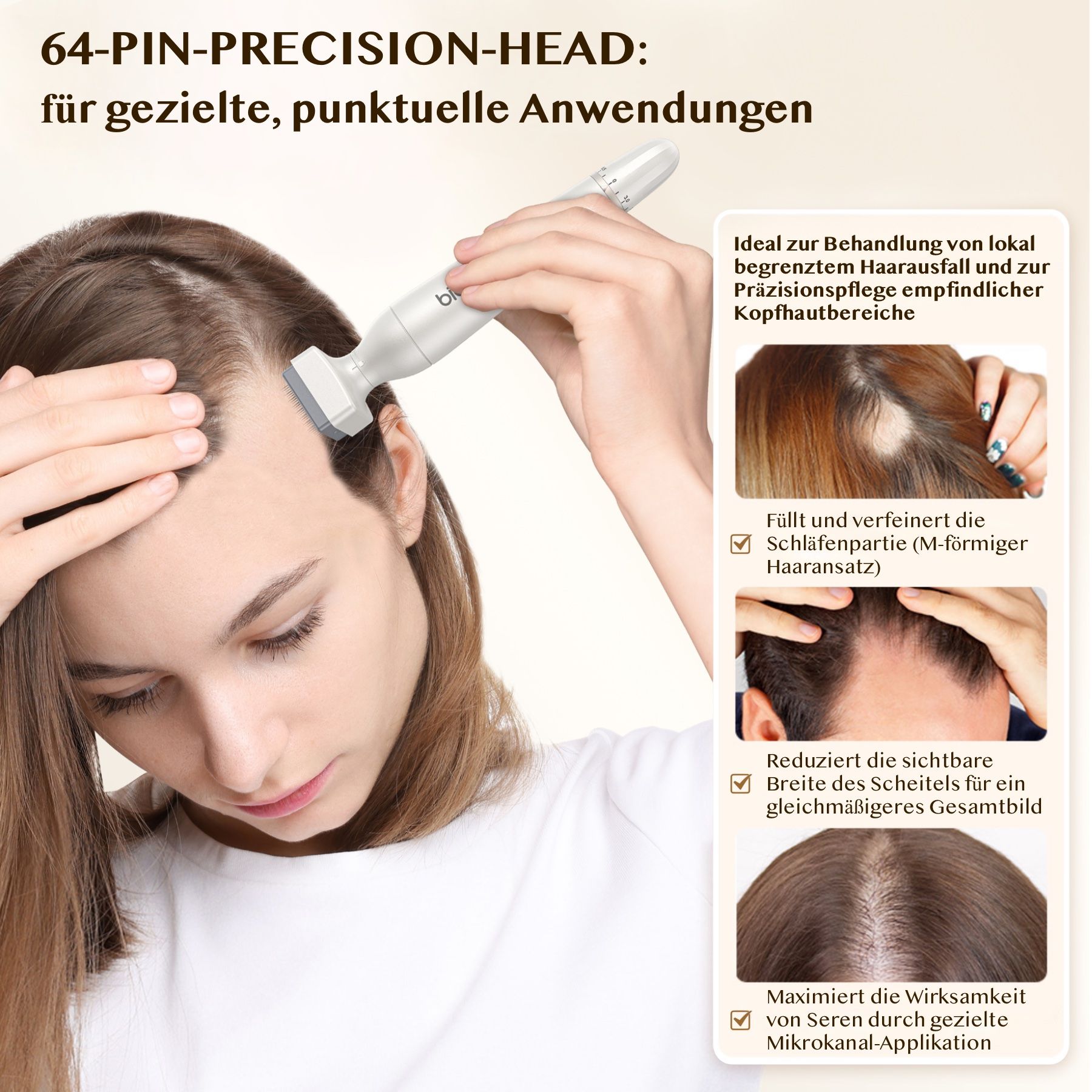 Applicazione della testina a 64 pin. Per applicazioni mirate e puntuali. Esempi prima-dopo.