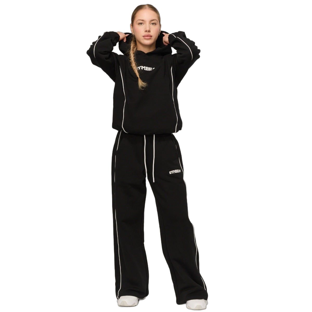 GymBeam Felpa donna Varsity nera oversize con cappuccio
