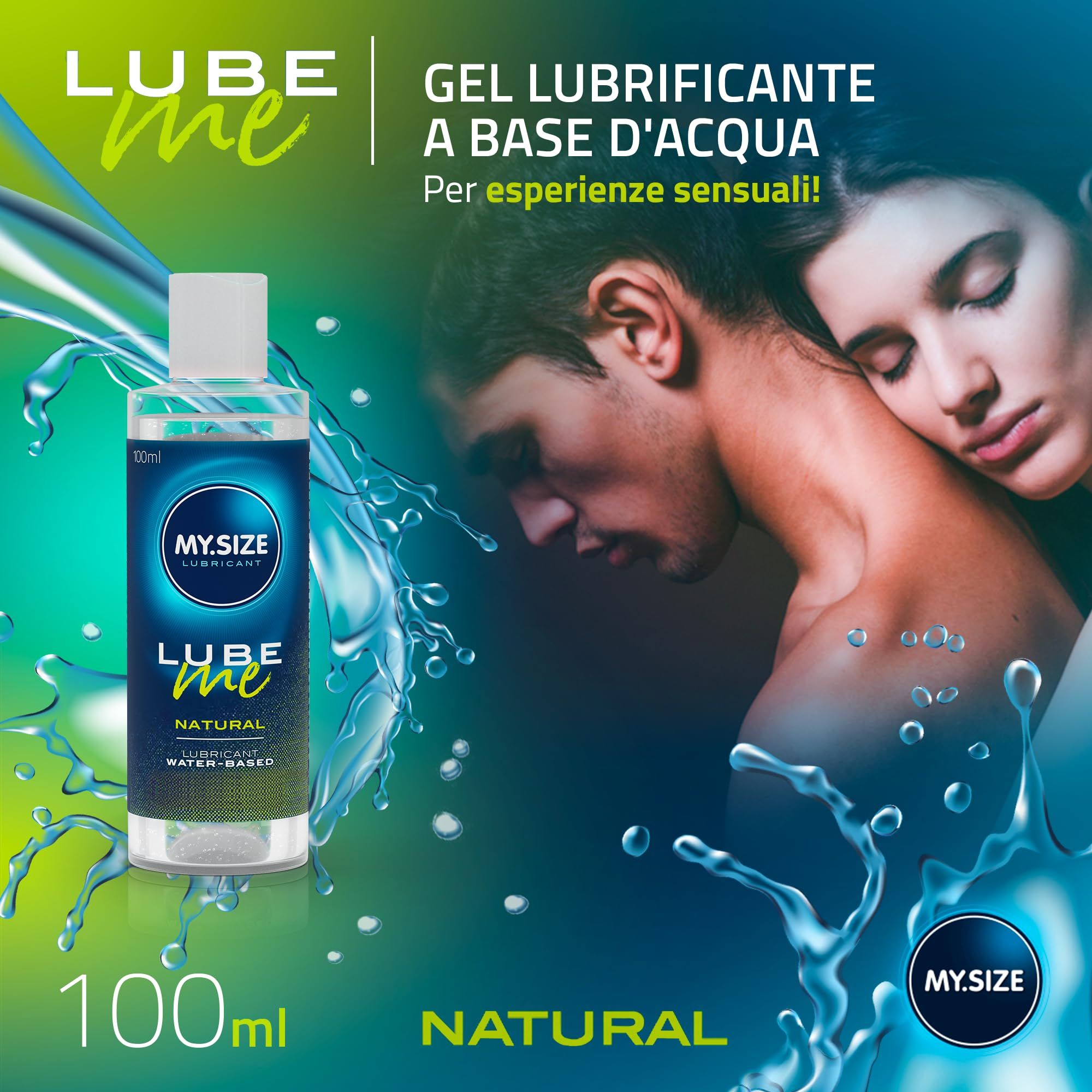 Gel lubrificante My.Size Lube Me Natural in bottiglia, 100ml. A base d'acqua.