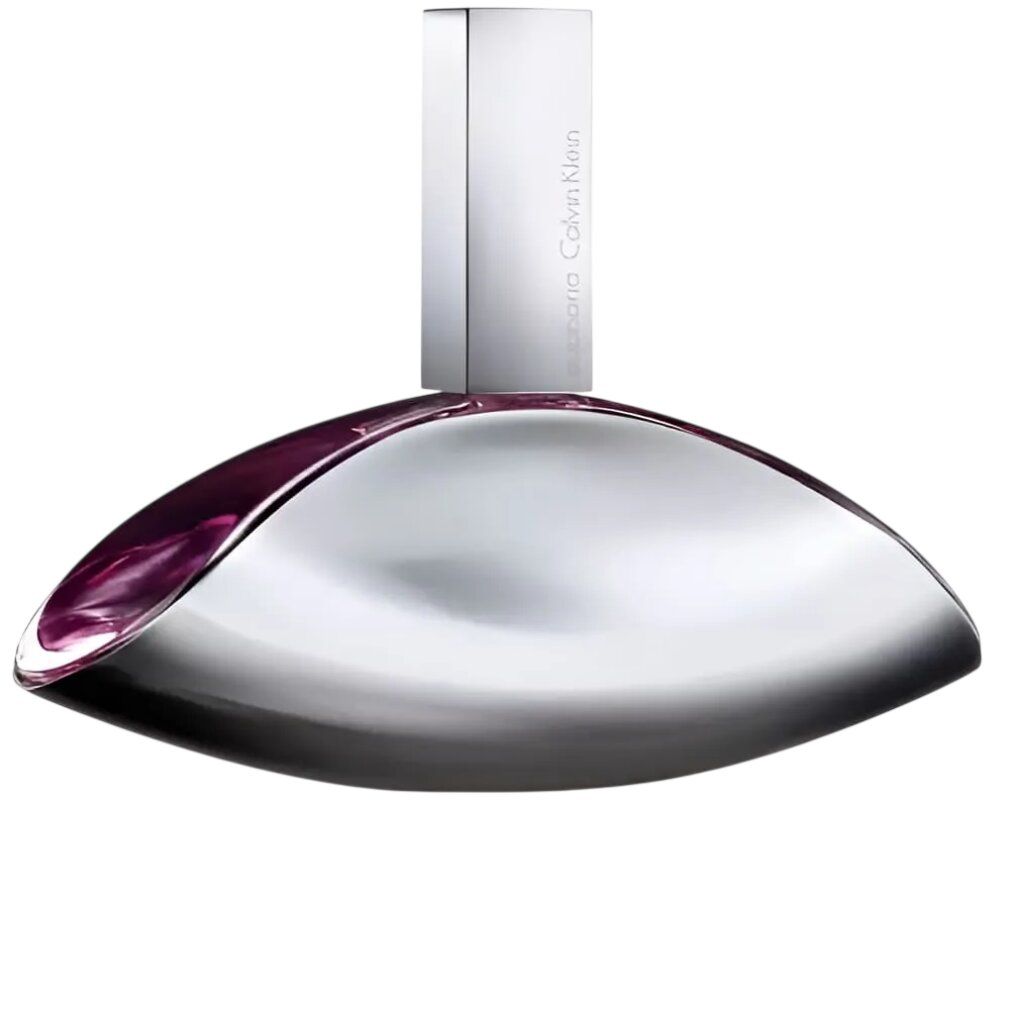 Flacone di Calvin Klein Euphoria Eau de Parfum, finitura argento con accenti viola.