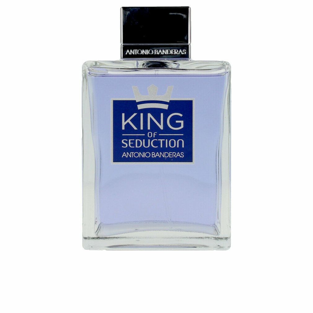 Flacone quadrato con scritta: King of Seduction, Antonio Banderas. Tappo nero.