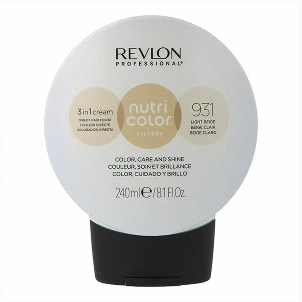 Tubo rotondo con tappo nero. Scritta: Revlon Professional, Nutri Color Filters 931. 240ml.