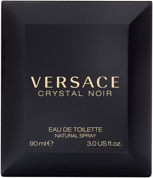 Versace Crystal Noir Eau de Toilette. Confezione nera con logo e informazioni sul prodotto.