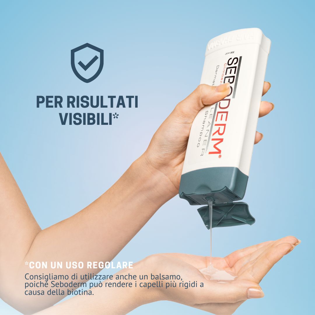 Seboderm Cleaner Shampoo con tappo blu, testato dermatologicamente.