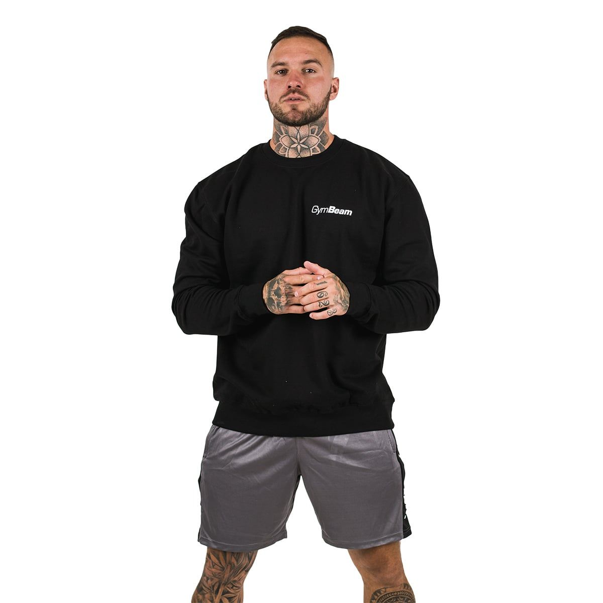GymBeam Felpa uomo PRO senza cappuccio vestibilità morbida Black