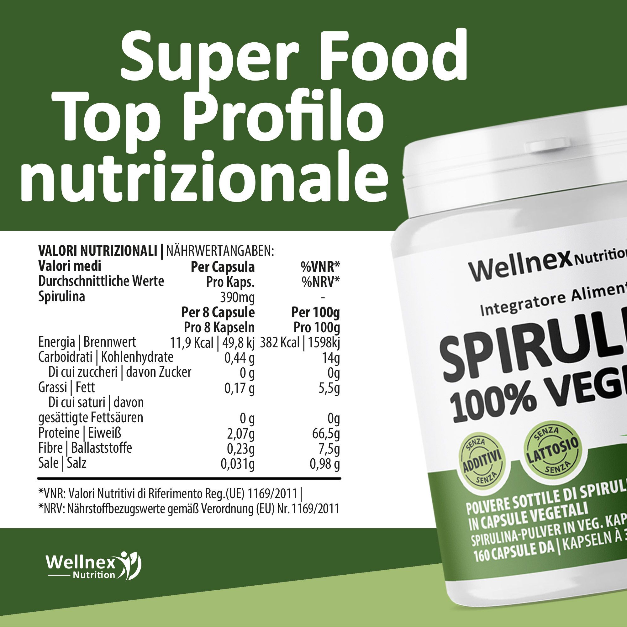 Wellnex Nutrition Spirulina 390 mg - 160 Capsule Vegetali