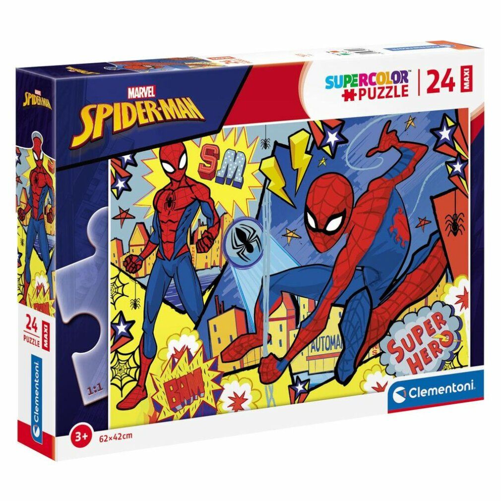 Puzzle Clementoni Spiderman: Super Hero maxi 24 pezzi. Confezione con illustrazioni di Spiderman. Contiene 24 pezzi. Per bambini dai 3 anni.