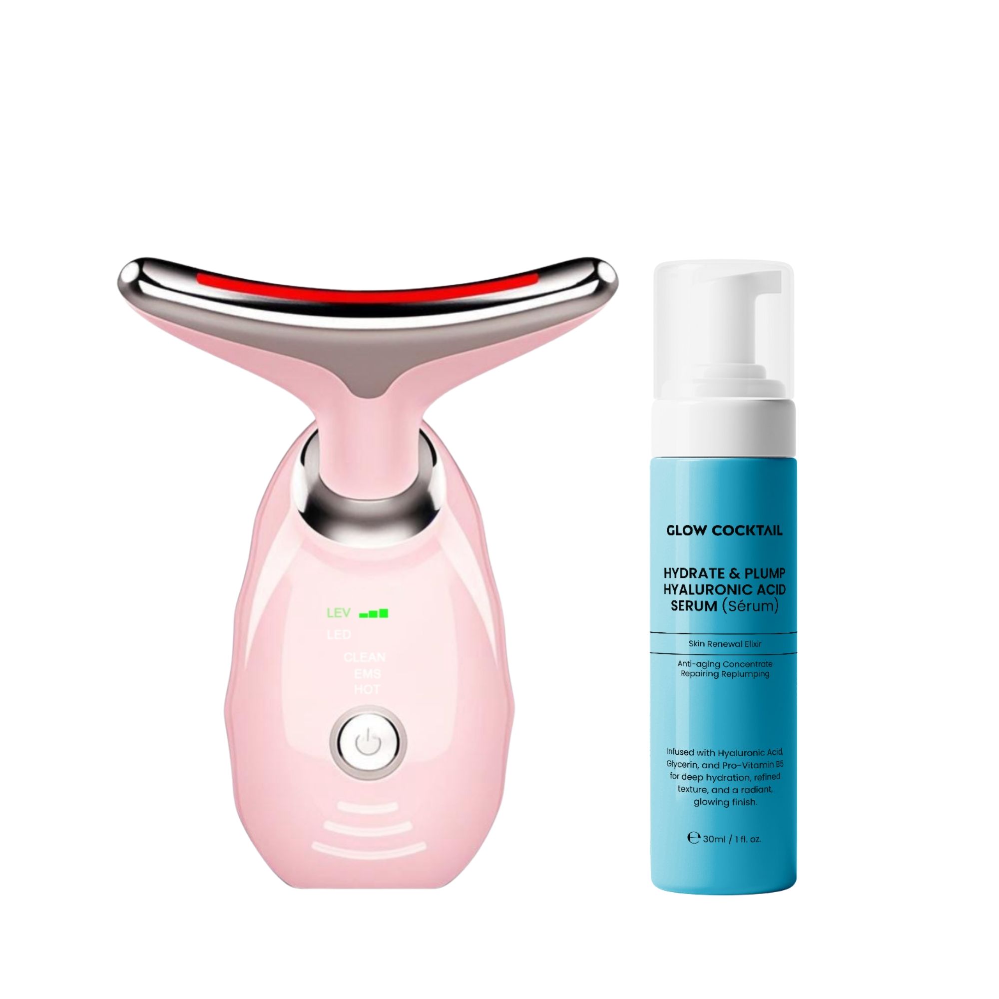 Glow Cocktail Massaggiatore Anti Età per Viso e Collo Rosa con Siero all Acido Ialuronico
