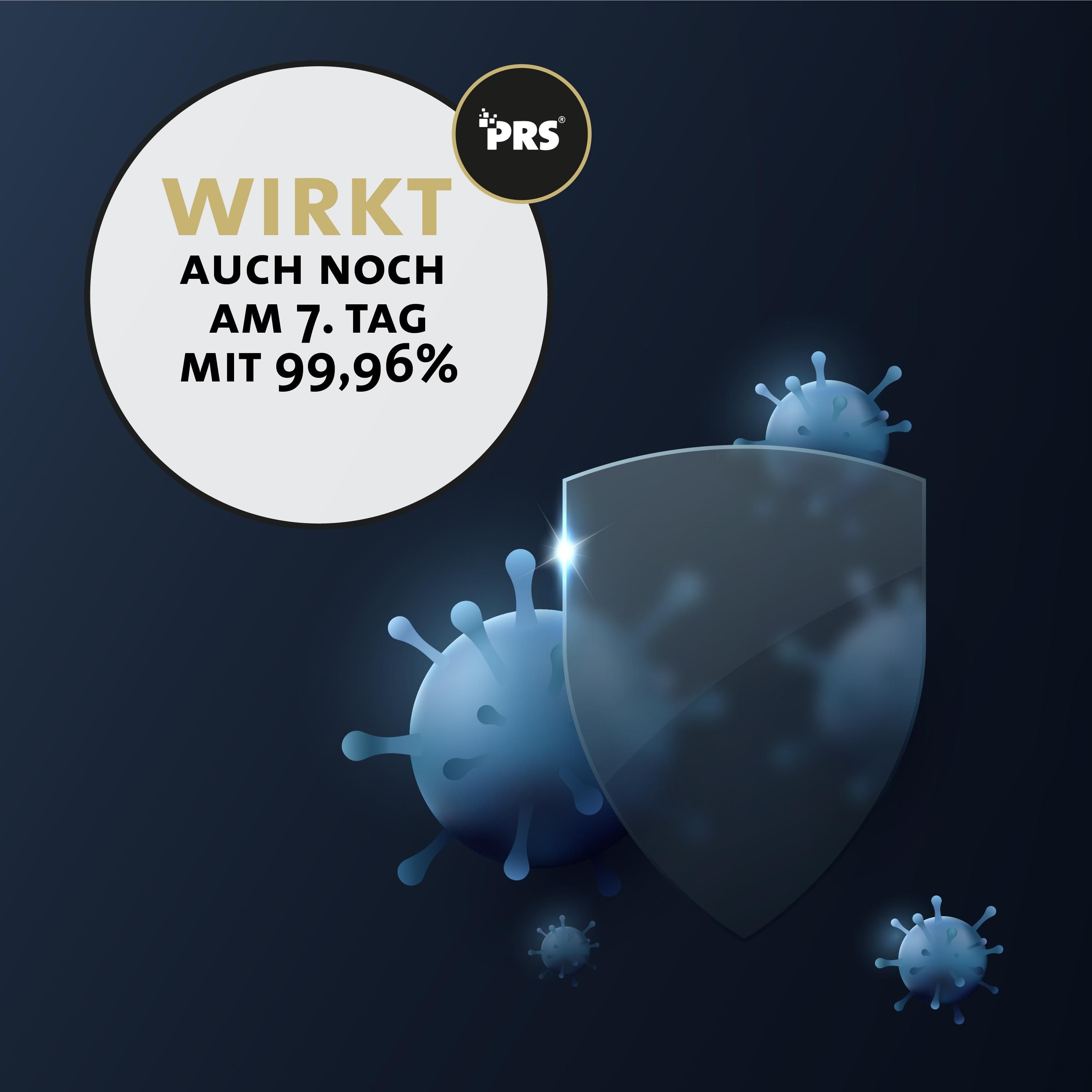 Peticare efficace il 7° giorno al 99,96% contro i virus, protetto da uno scudo.