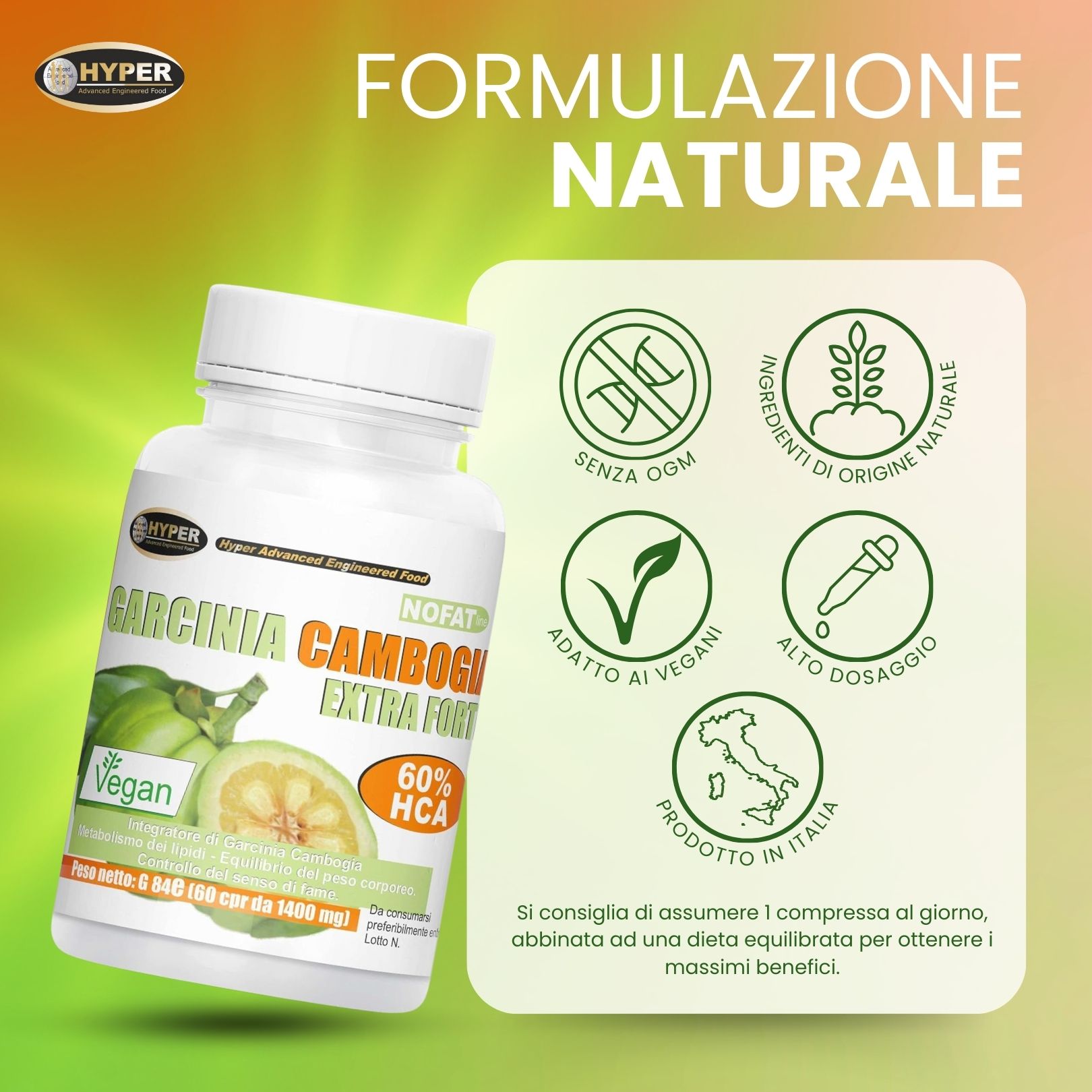 Hyper Garcinia Cambogia Extra Forte – Controllo Fame Nervosa e Perdita di PesoNaturale