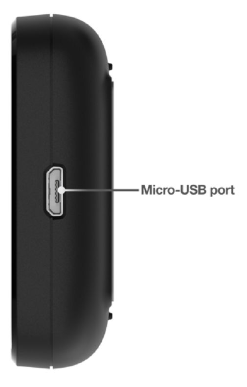 Glucometro nero con porta micro-USB. Vista laterale.