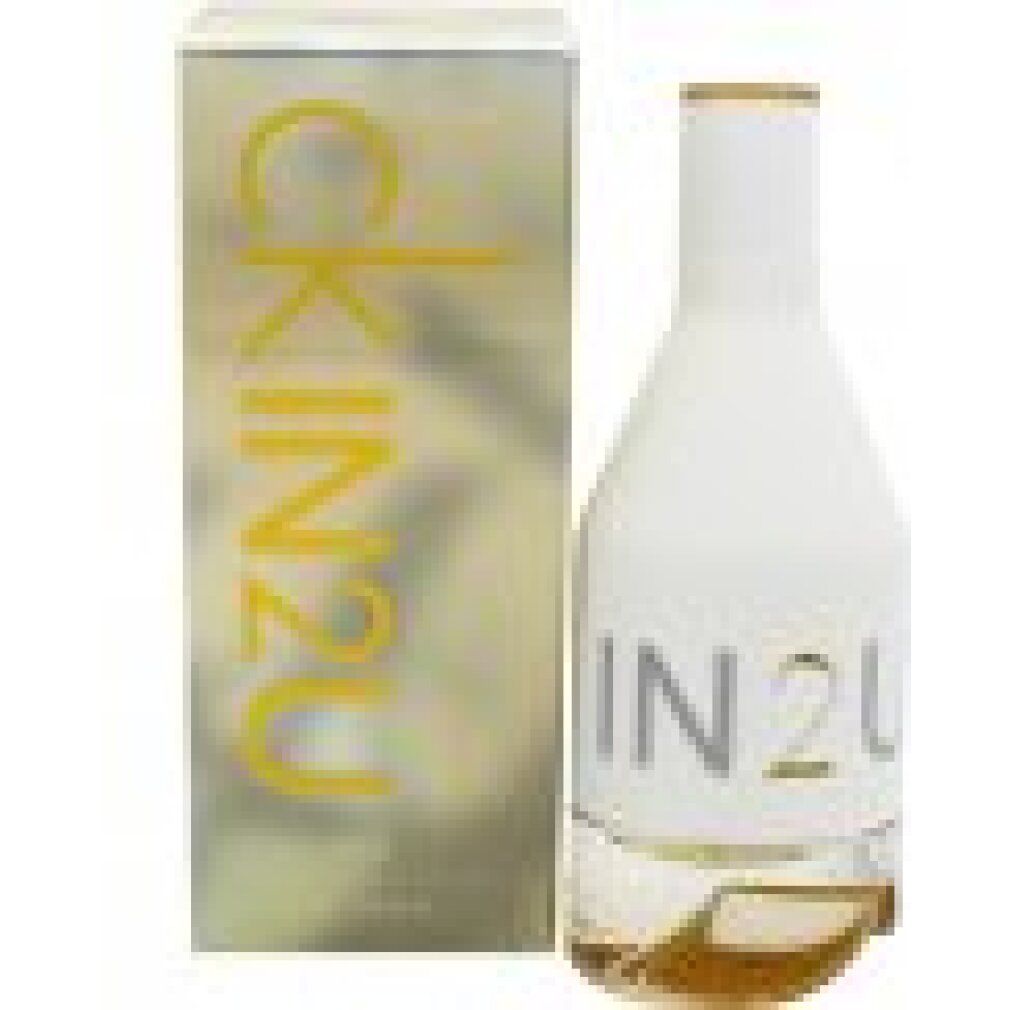 Flacone di profumo e scatola. Flacone bianco, scritta IN2U. Scatola con scritta CK IN2U.