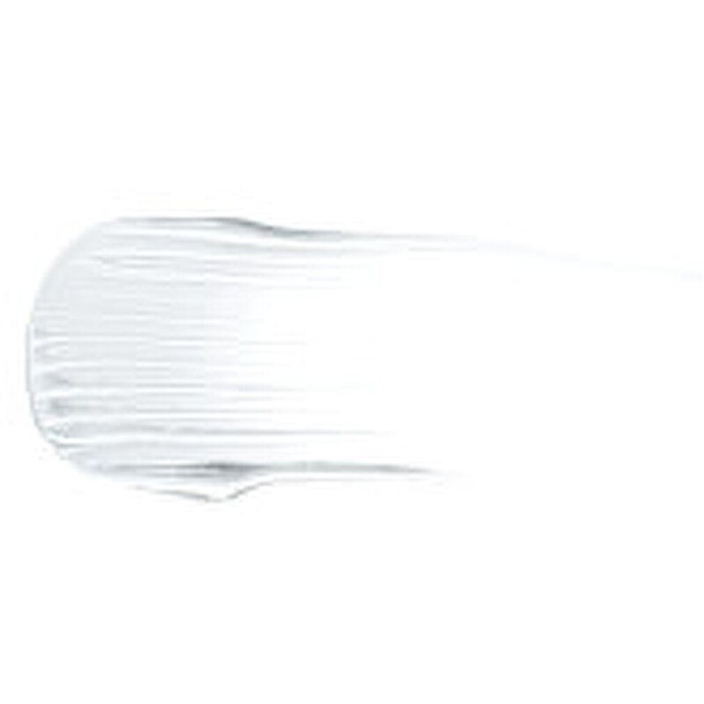 Clarins Lash & Brow Double Fix Mascara. Applicazione di colore bianco su sfondo bianco.