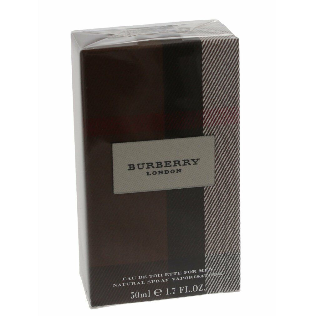 Burberry London For Men Edt Spray. Confezione in cellofan. Scritta: Burberry London. Testo: Eau de Toilette, 50ml.