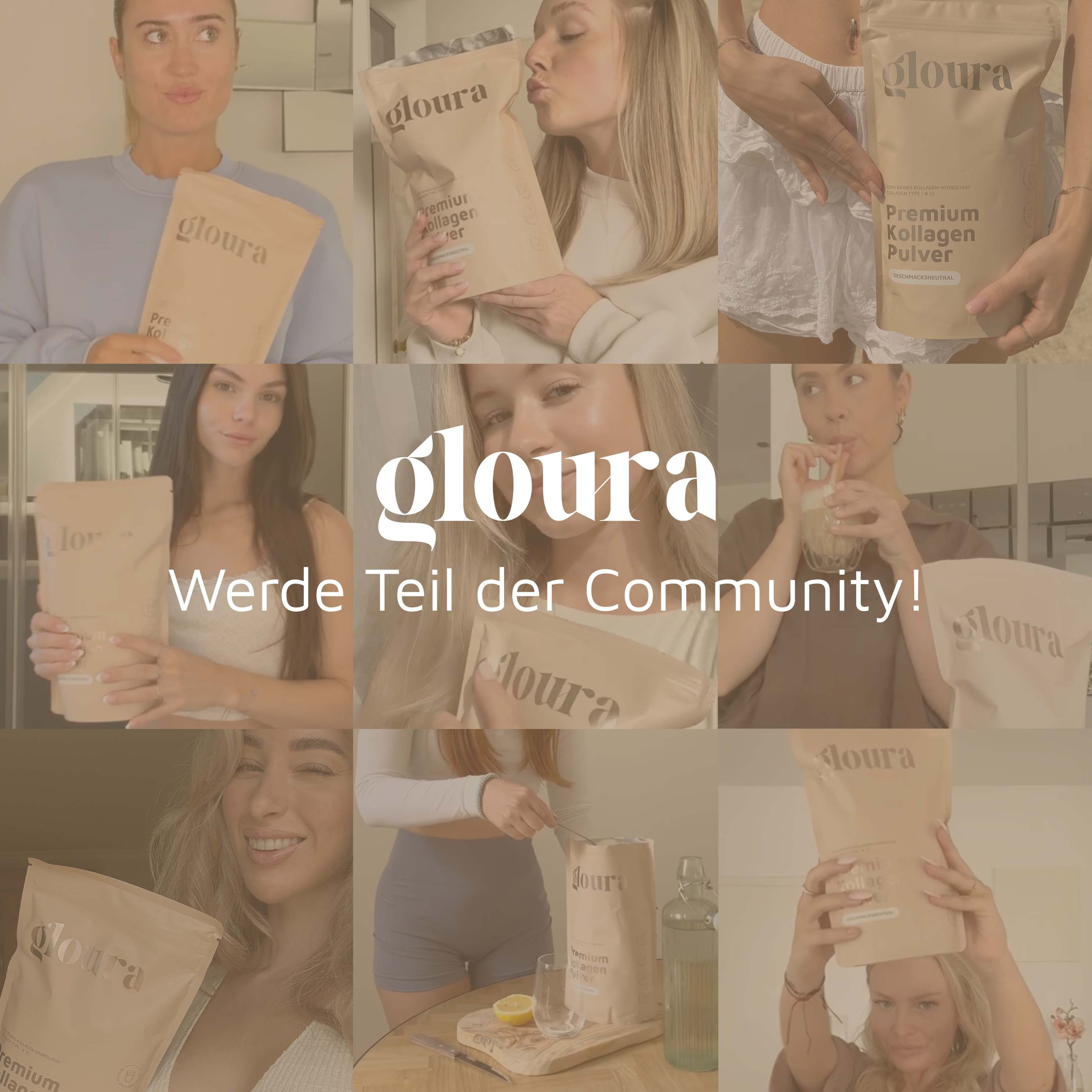 Collage di donne con confezioni. Testo: Entra a far parte della community!