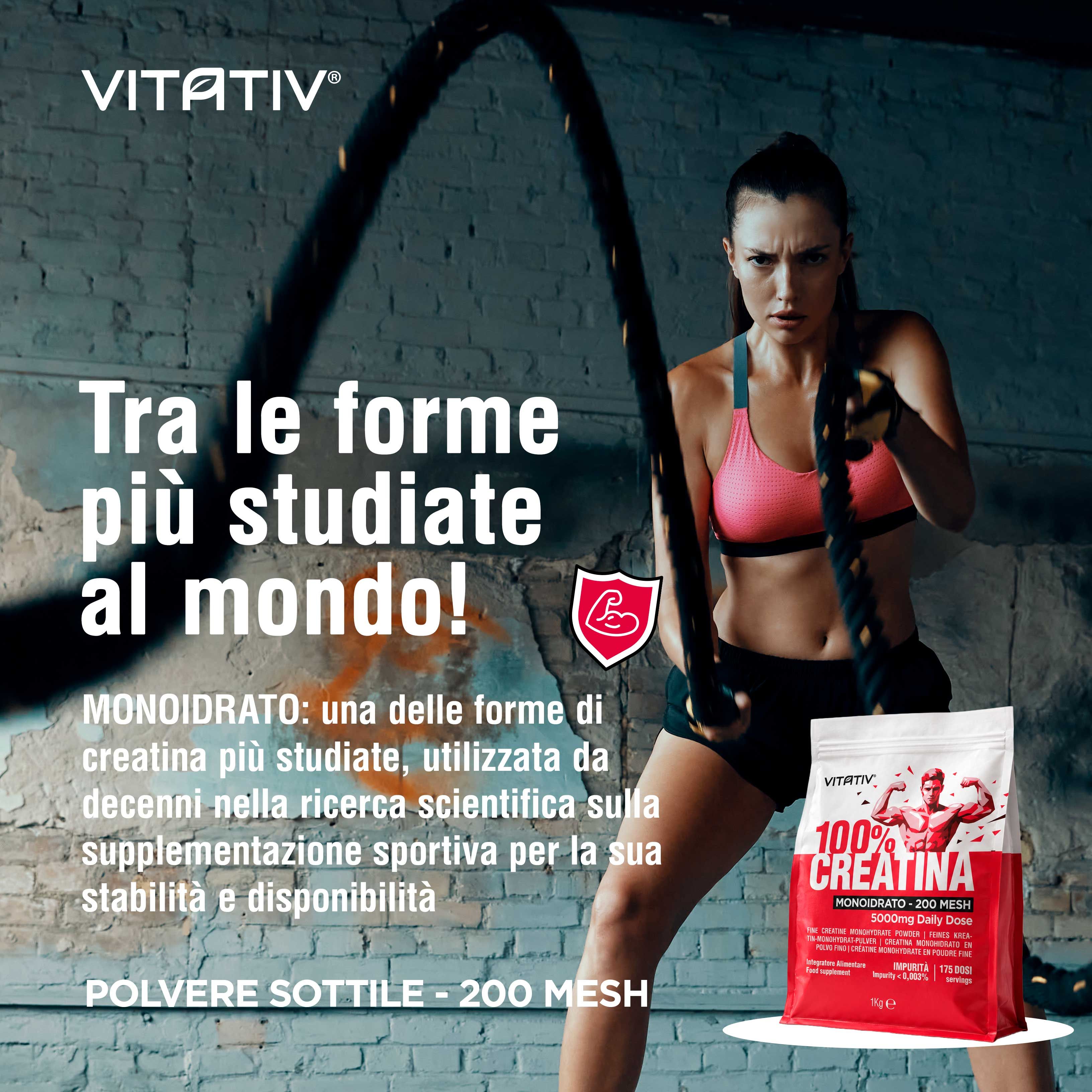 Vitativ 100% Creatina Monoidrato Polvere, 200 Mesh, busta 1kg.