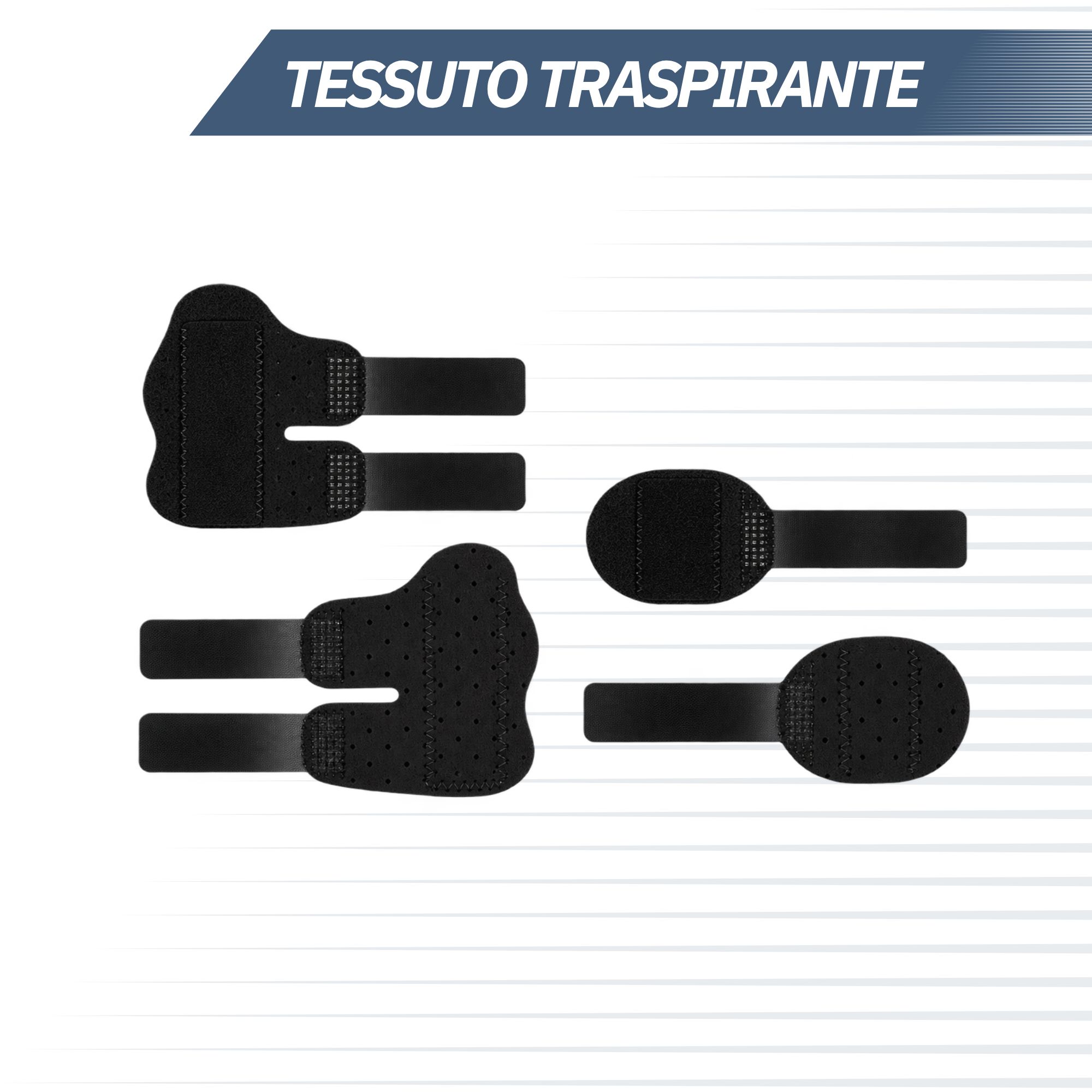 Stabilizzatore nero per polso e pollice con passante per il pollice, tessuto traspirante e velcro.