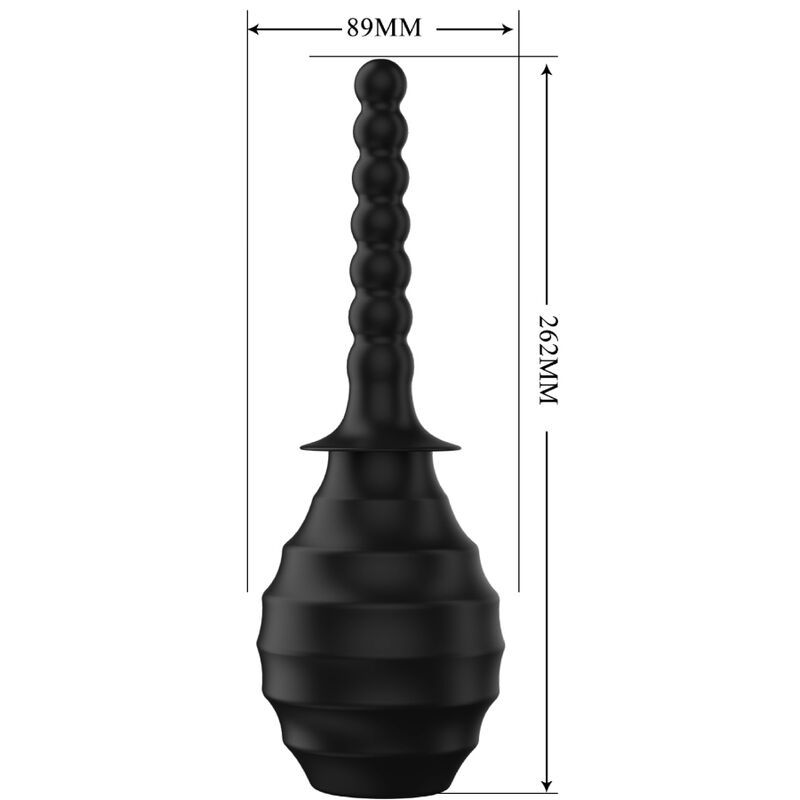 Prodotto benessere nero, forma a pera scanalata, manico perlato. Dimensioni: 89mm x 262mm.